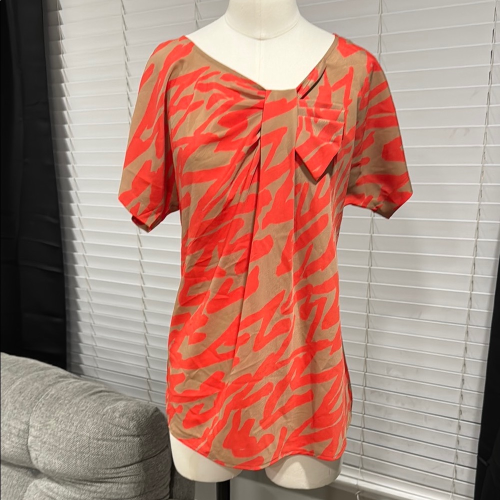 LOFT Bow Orange Tan Tie Front Blouse